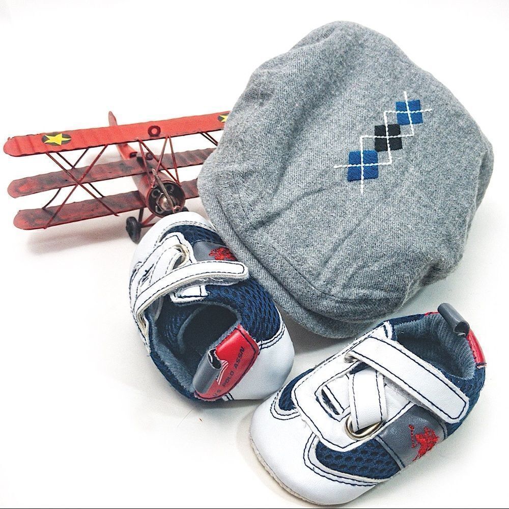 Preppy Baby Boy Bundle: Sneakers & Argyle Newsboy Hat